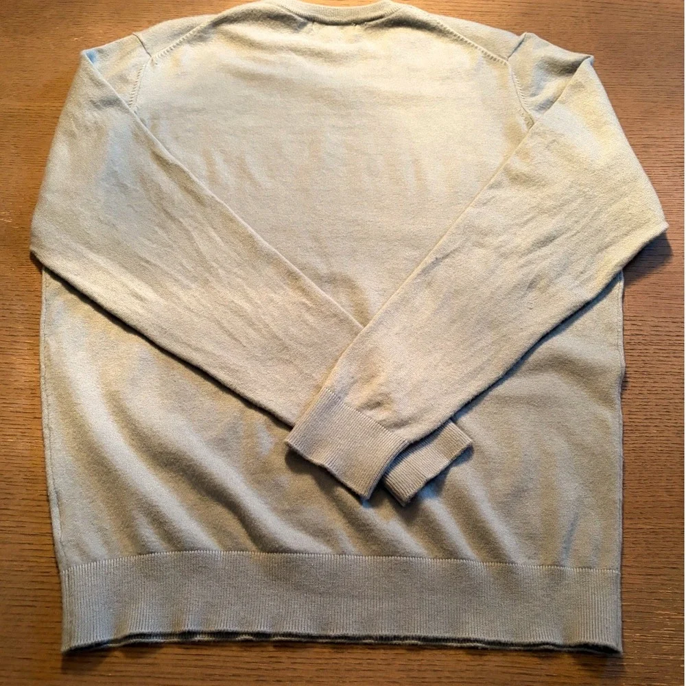 James Pringle Premium Mens V-Neck Sweater Light Blue/Grey Fine Knit Size Large